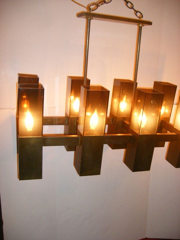 Late 20th Century Moderne Horizontal Bronze Chandelier For Sale
