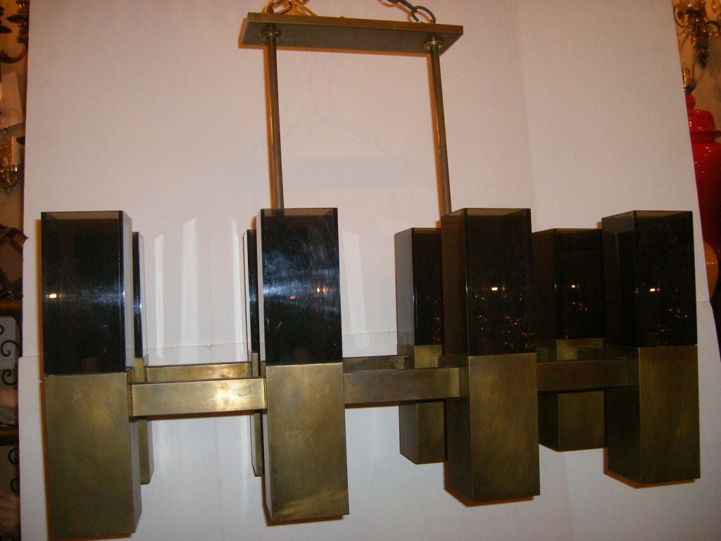 Moderne Horizontal Bronze Chandelier For Sale 1