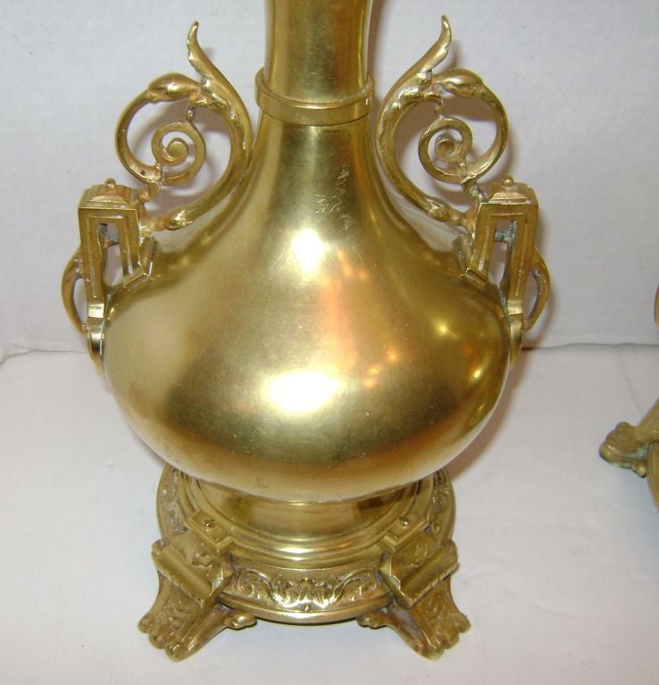 Gilt Oil Lamps with Glass Globes For Sale at 1stdibs