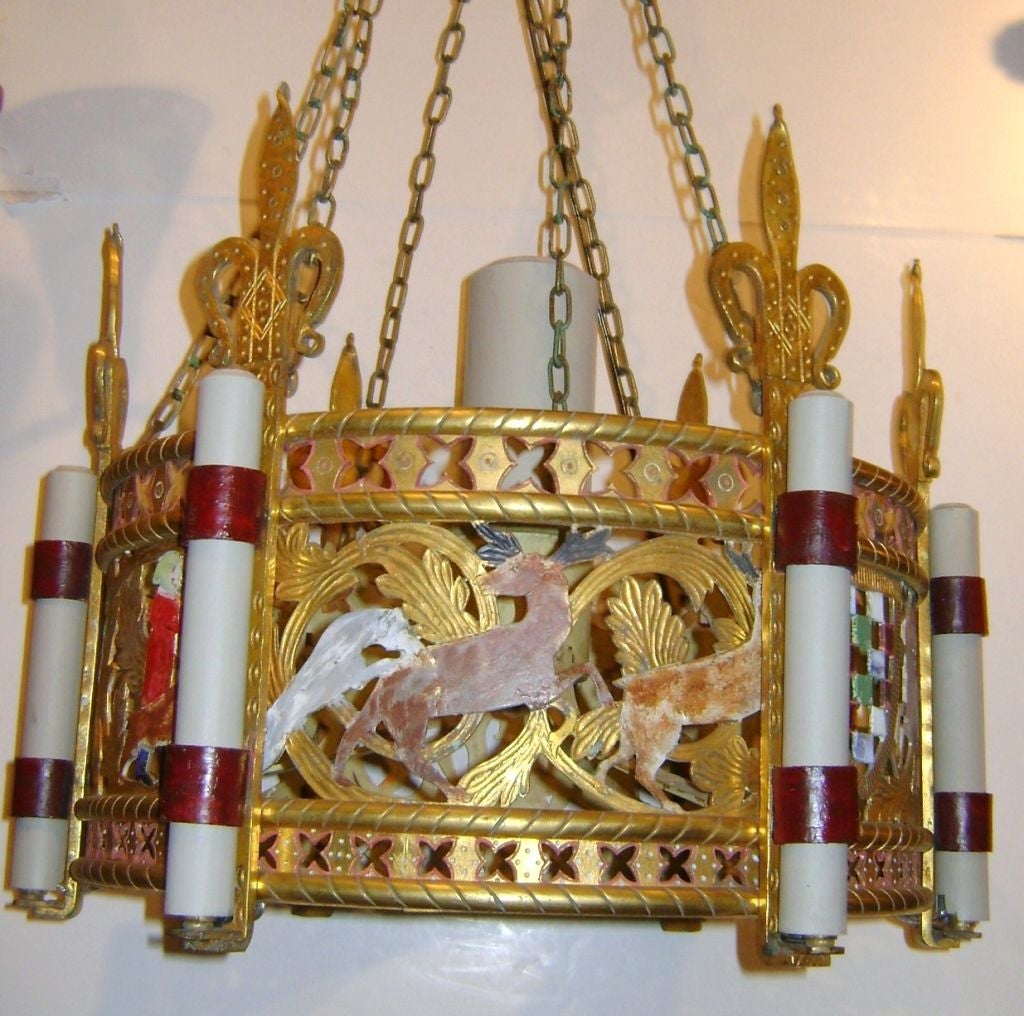 Gilt Chandelier with Hunting Scene