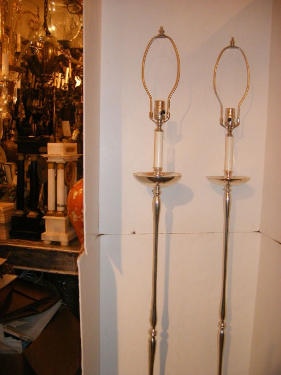 Pair of Silver Plated Floor Lamps 1