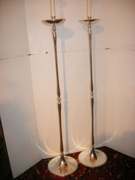 Pair of Silver Plated Floor Lamps 5