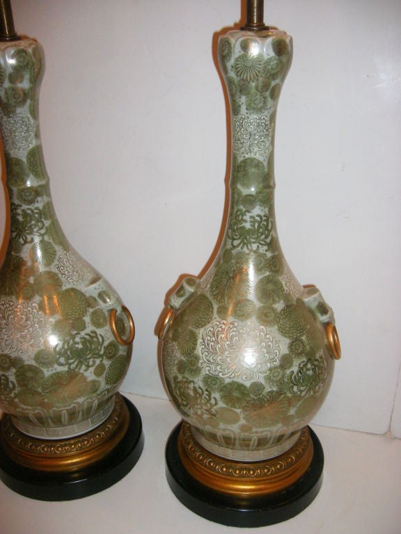 French Celadon Floral Table Lamps In Excellent Condition For Sale In New York, NY