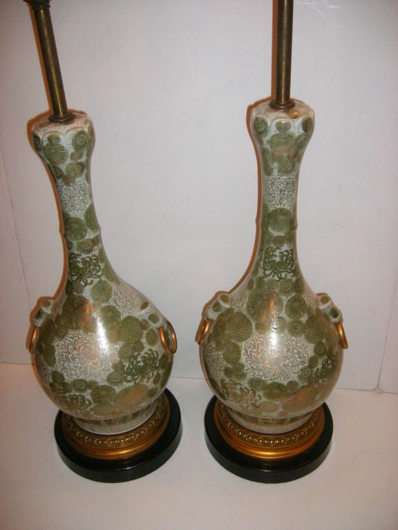 20th Century French Celadon Floral Table Lamps For Sale