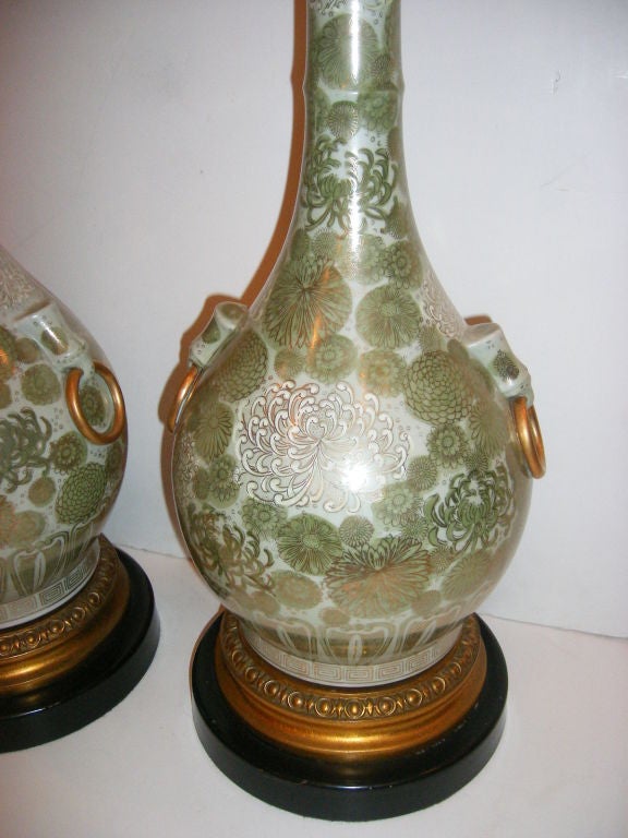 Porcelain French Celadon Floral Table Lamps For Sale