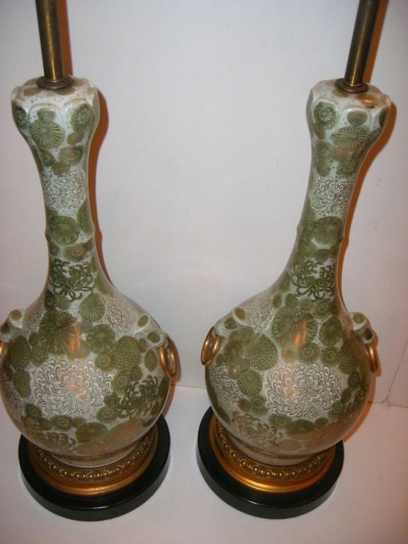 French Celadon Floral Table Lamps For Sale 1