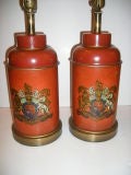Canister Table Lamps with Coat of Arms