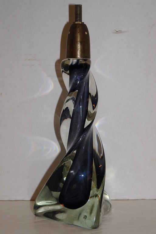 Circa 1930 Venetian glass lamp. Blue glass encased in clear glass.<br />
Available for viewing at our 241 East 60th Street showroom in NYC. 212-751-2282