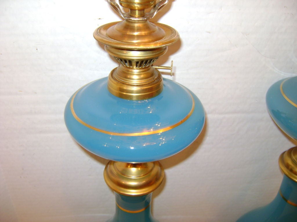 Blue Opaline Glass Table Lamps 1