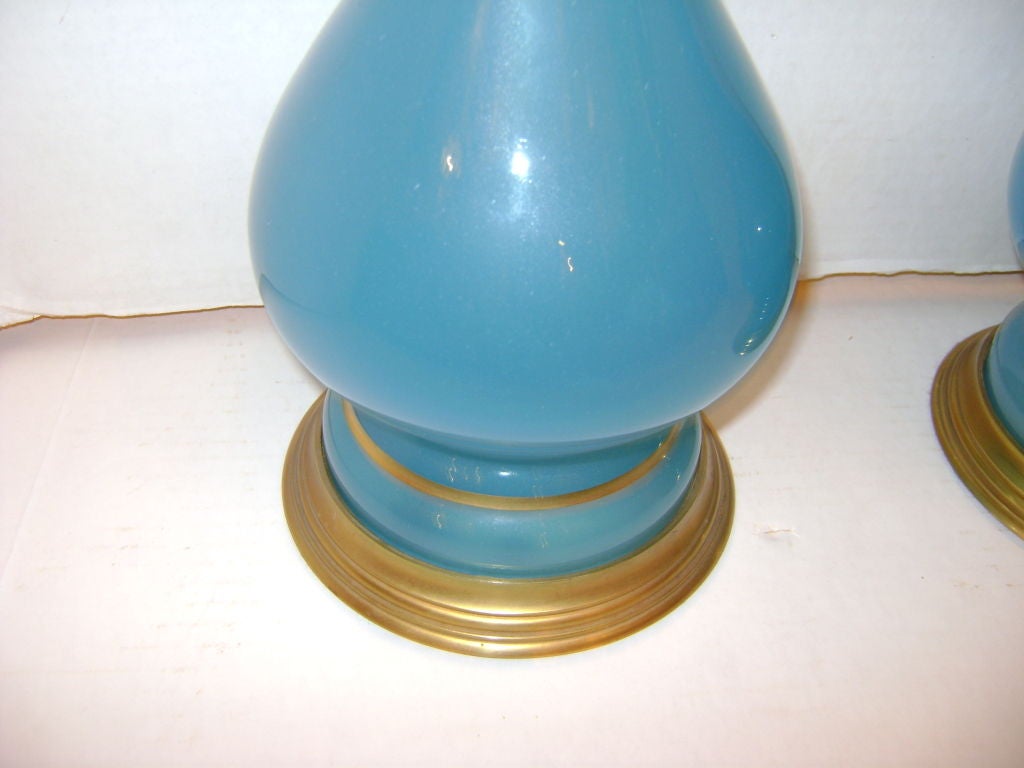 20th Century Blue Opaline Glass Table Lamps