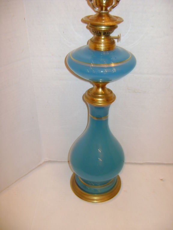 French Blue Opaline Glass Table Lamps