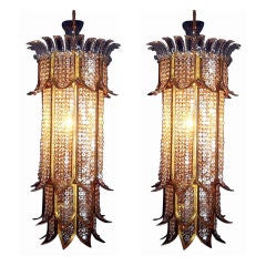 Set of 4 Gilt  Lanterns with Crystals