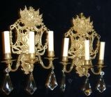 Antique Gilt Sconces with Crystal Drops