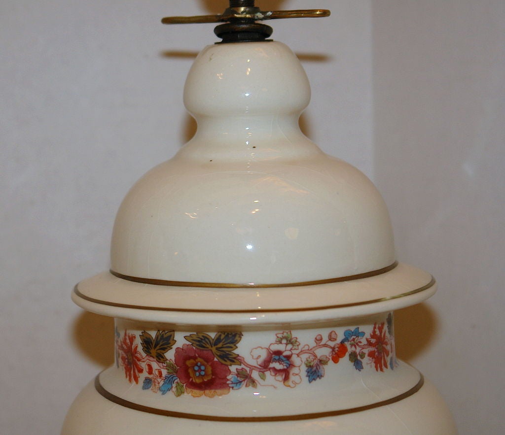 English White Table Lamps with Floral Decoration For Sale