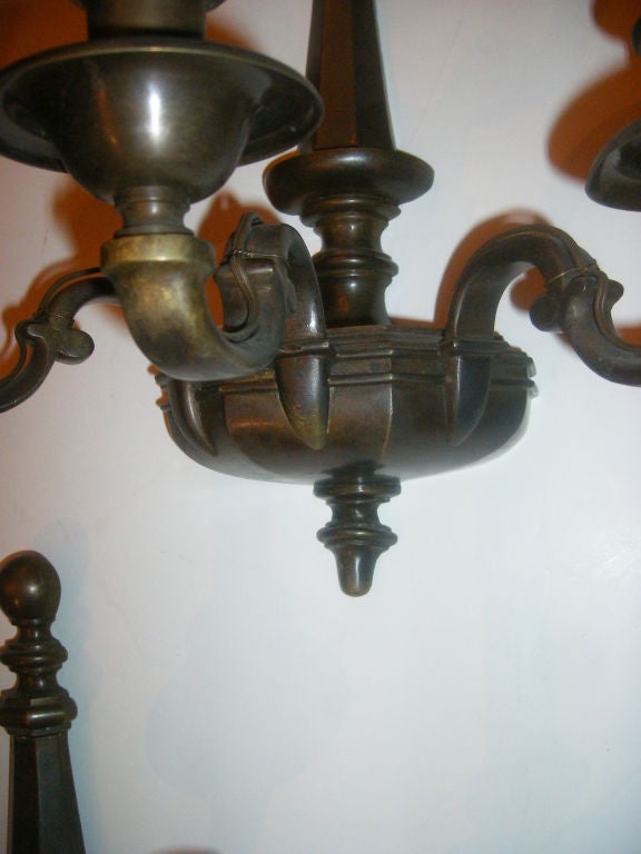 Pair of Patinated Bronze American Sconces In Excellent Condition For Sale In New York, NY