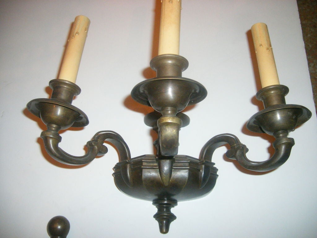 20th Century Pair of Patinated Bronze American Sconces For Sale
