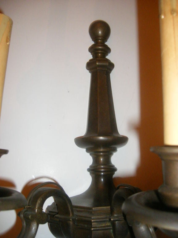 Pair of Patinated Bronze American Sconces For Sale 2