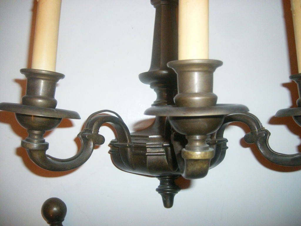 Pair of Patinated Bronze American Sconces For Sale 3