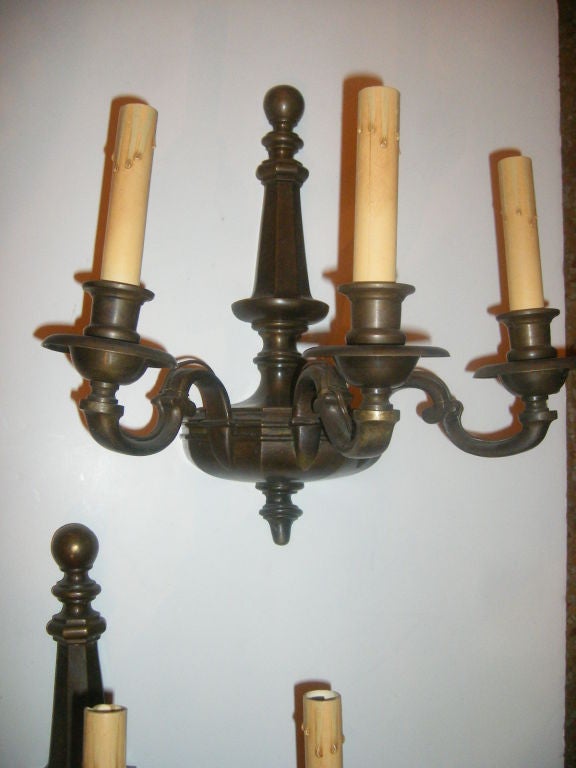 Pair of Patinated Bronze American Sconces For Sale 4