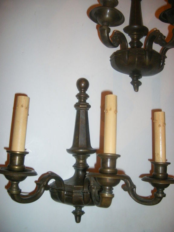 Pair of Patinated Bronze American Sconces For Sale 5
