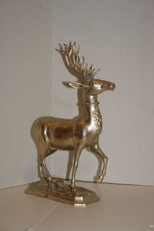 Silver Plated Stag Drinking Flask In Good Condition For Sale In New York, NY