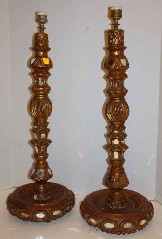 Pair of Mirrored Candlestick Table Lamps For Sale 1