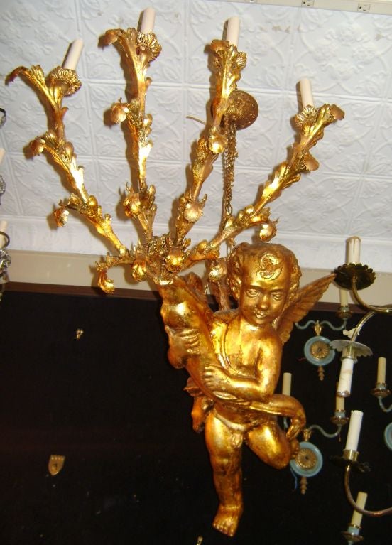 Gilt Metal Cherub Chandelier