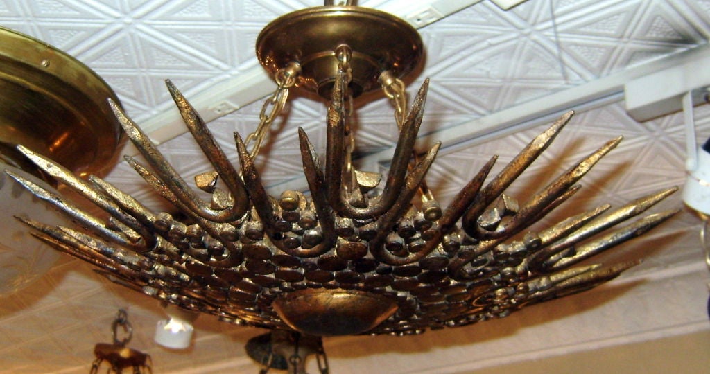 Gilt Iron Sunburst Light Fixture