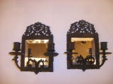Italian Bronze Sconces with Mirror Backs