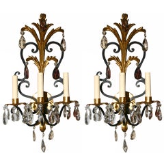 Wrought Iron Sconces with Amethyst Crystals