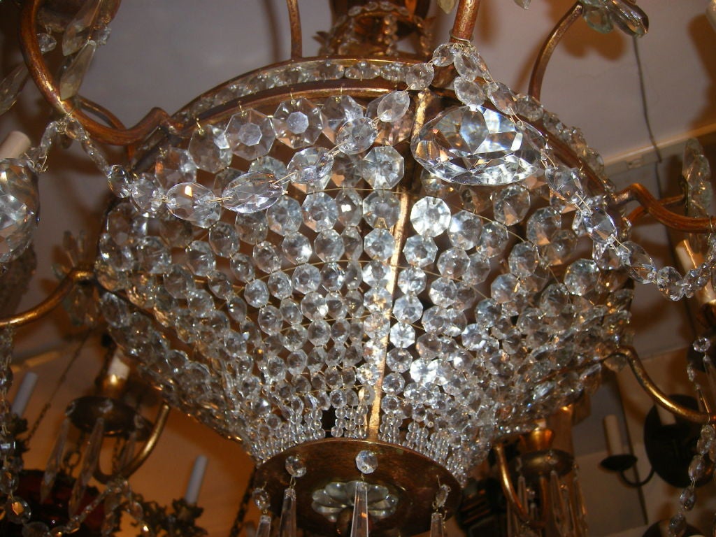 Mid-20th Century French Gilt Crystal Chandelier