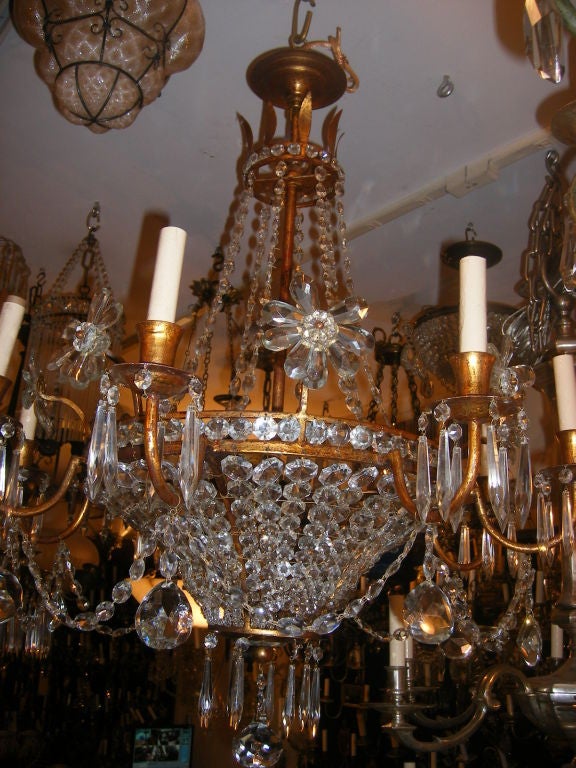 Metal French Gilt Crystal Chandelier