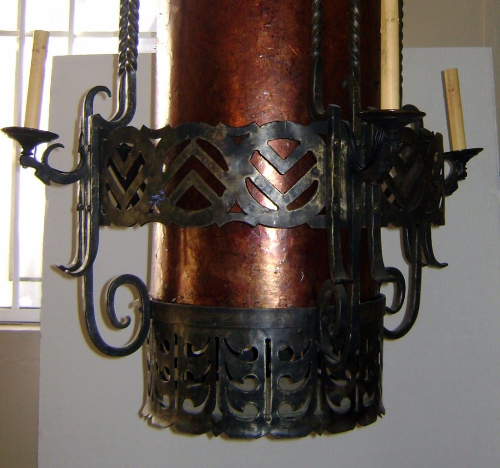 20th Century Large Wrought Iron and Mica Lantern For Sale