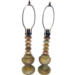 Vintage Pair of Onyx and Bronze Table Lamps