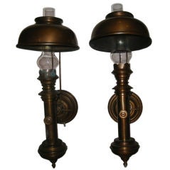 Pair of Large Sconces with Glass Hurricanes