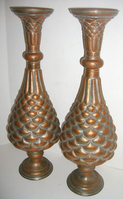 Turkish Pair of Middle Eastern Copper Vases For Sale