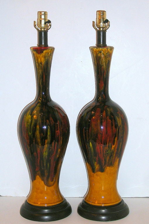 French Pair of Glazed Porcelain Table Lamps For Sale