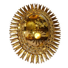 Antique Spanish Oval Sunburst Gilt Wood Mirror