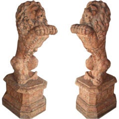 PAIR OF CARVED VERONA MARBLE LIONS