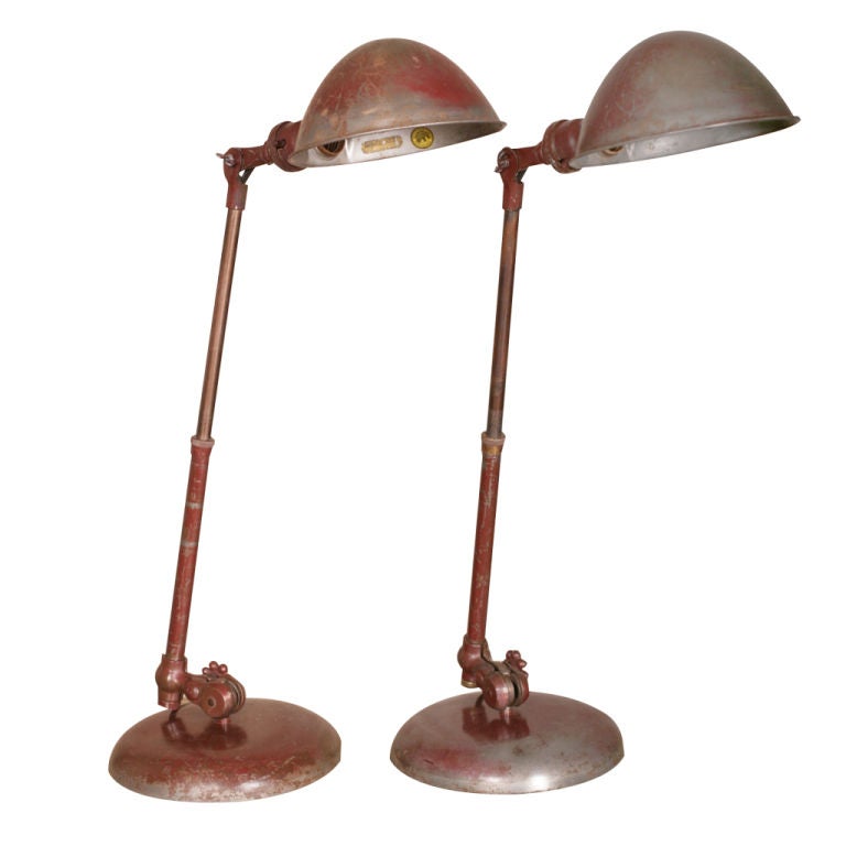Pair of Vintage O.C. White Adjustable Task Desk Lamps, Lights