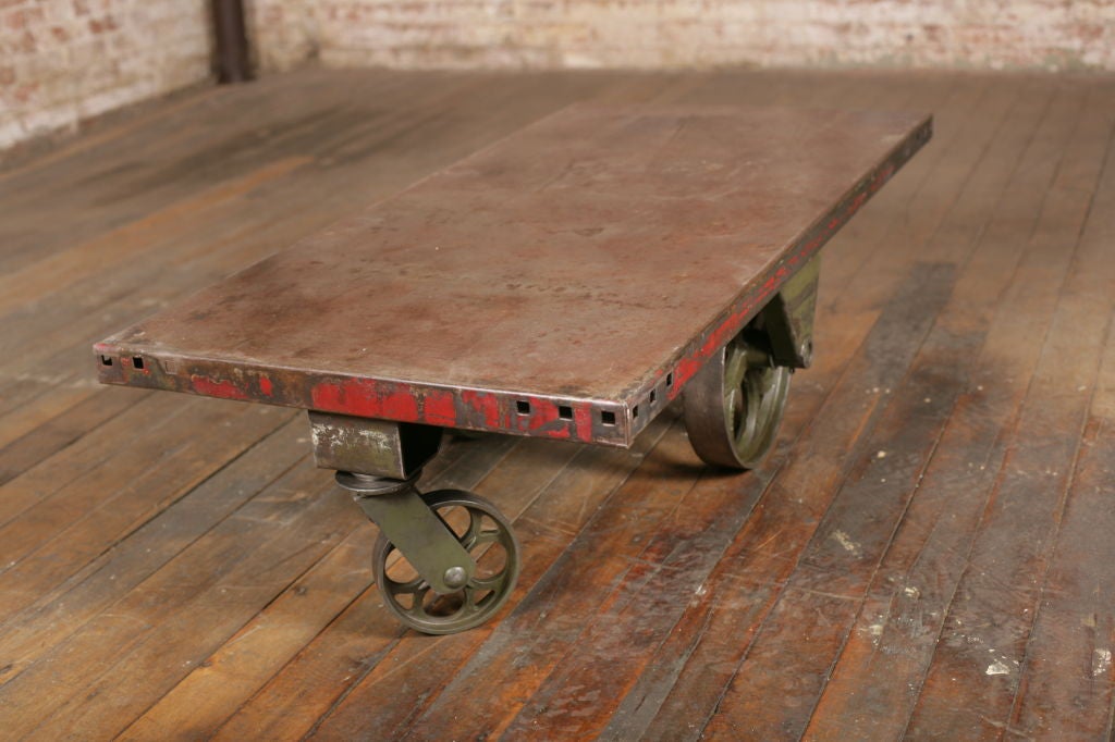 Vintage Industrial All Metal Wheeled Cart/Coffee Table 3