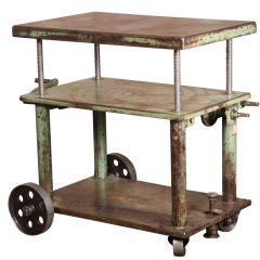 Vintage Industrial Adjustable Metal Die Lift Cart / Table