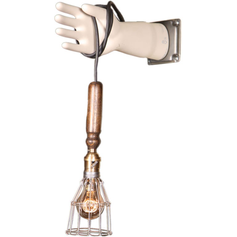 Industrial Vintage Rubber Glove Mold Hand Caged Wall Light, Lamp