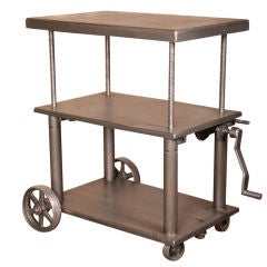 Vintage Industrial Adjustable Metal Die Lift Cart / Table