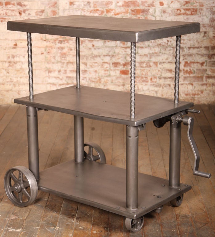 Vintage Industrial Adjustable Metal Die Lift Cart / Table 2