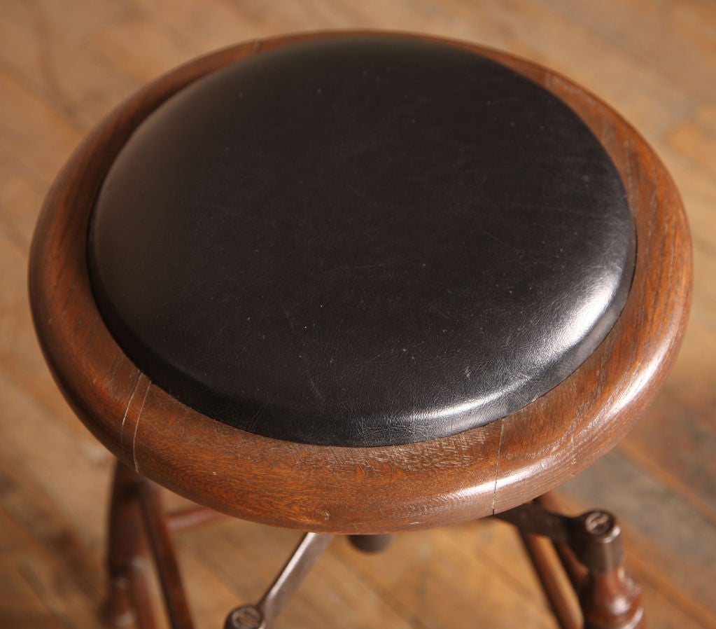 Vintage Wood & Metal Adjustable Stool