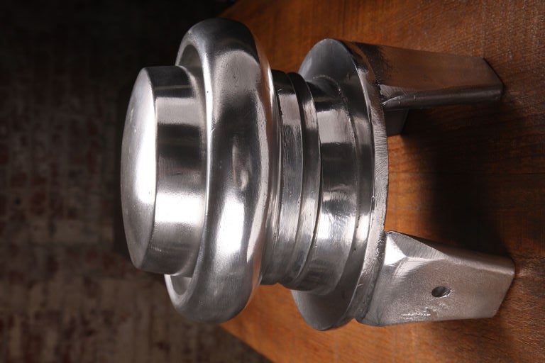 Vintage industrial polished aluminum hat block from Boon & Lane, Luton Beds, England. Boon & Lane has been supplying hat manufacturers ladies and gents styles wood and metal blocks for the hat industry since the 19th century.

Over the years they