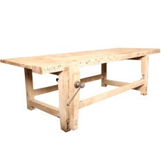 Vintage Industrial Carpenter's Workbench, Wooden Work Table with Leg Vise 11
