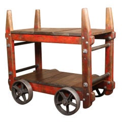 Industrial Wood & Steel Bar Cart/End Table on Wheels