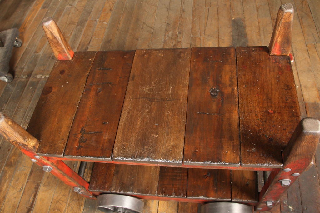 Industrial Wood & Steel Bar Cart/End Table on Wheels 2